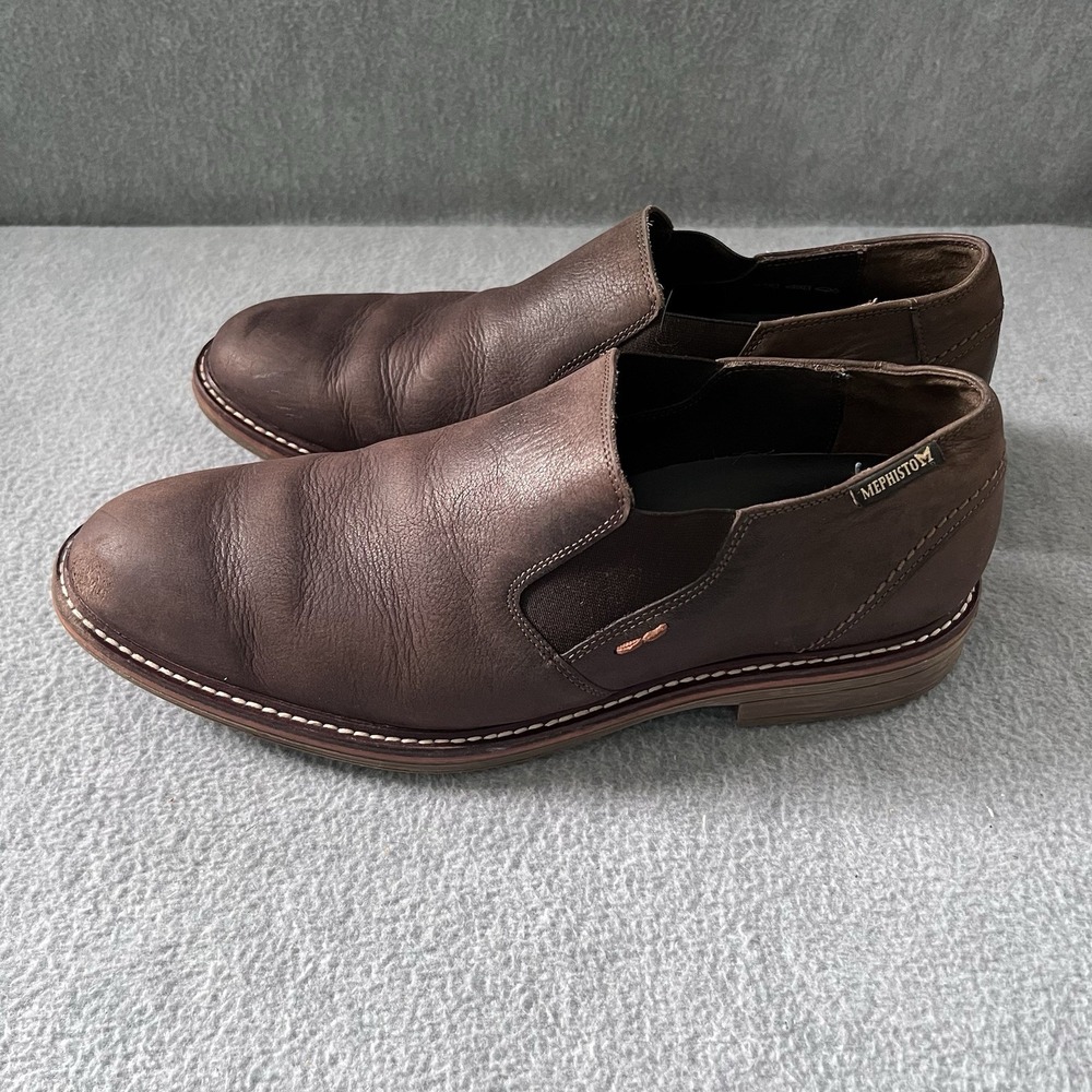 MEPHISTO Men's SIZE 9 Brown Leather Slip Ons Loafers Dress Shoes Shock Absorber‎